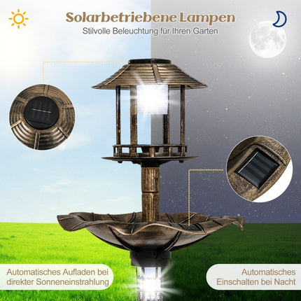 Solar Bird Bath with Feeder and Planter – Bronze, Ø43x110 cm