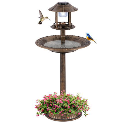 Solar Bird Bath with Feeder and Planter – Bronze Finish