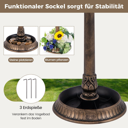 Solar Bird Bath with Feeder and Planter – Bronze Finish