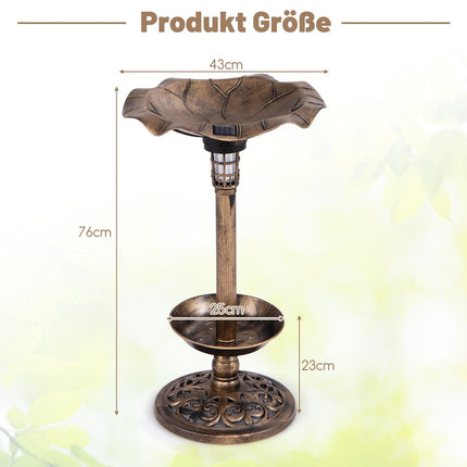 Solar Bird Bath with LED Light, Feeder & Planter, Bronze, Ø43x76cm