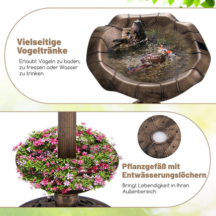 Solar Bird Bath with LED Light, Feeder & Planter, Bronze, Ø43x76cm