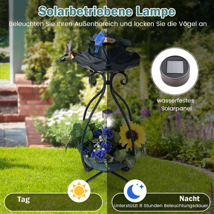 Solar Bird Bath with Light, Feeder, Planter – Green