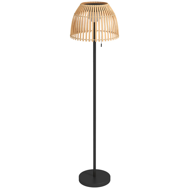 Solar LED floor lamp - bamboo, dimmable, USB rechargeable