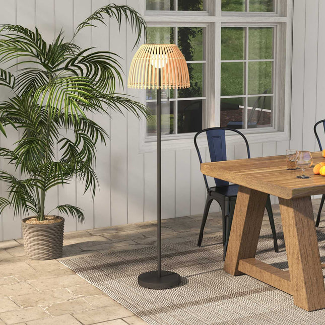 Solar LED floor lamp - bamboo, dimmable, USB rechargeable
