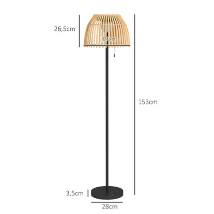 Solar LED floor lamp - bamboo, dimmable, USB rechargeable