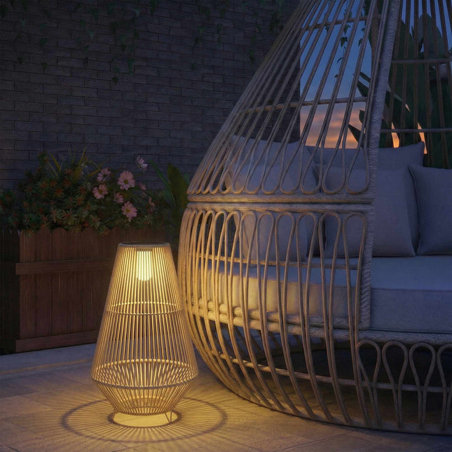 Solar Garden Lamp, Rattan, Auto On/Off, 3500K Warm Light