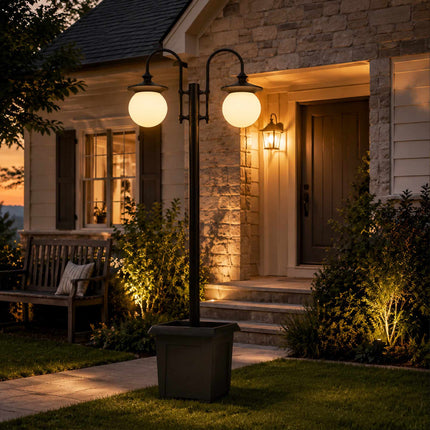 Solar Garden Lantern with Adjustable Height & Planter