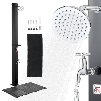 Solar Heated Outdoor Shower 35L, Foot Faucet, Floor Kit