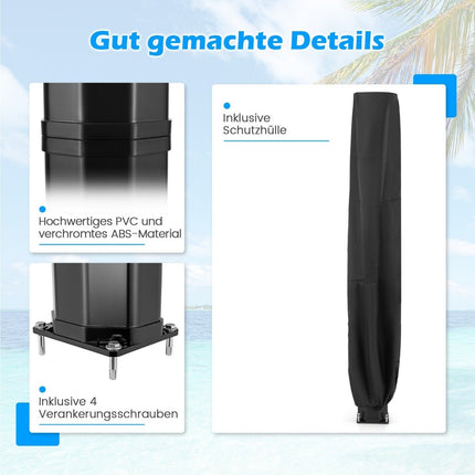 Solar-Heated Outdoor Shower, 60L, 360° Head, Black