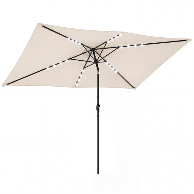 Solar LED Patio Umbrella, Cream, UPF 30+, Tilt & Crank