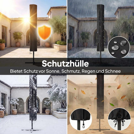 Solar LED Patio Umbrella, Cream, UPF 30+, Tilt & Crank