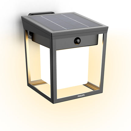 Solar LED Wall Light, Dual Brightness, Black, IP44