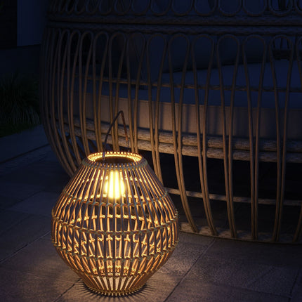 Solar lamp, rattan drum design, waterproof, light sensor