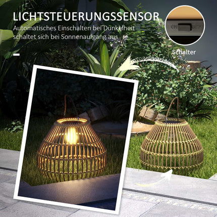Solar lamp, rattan drum design, waterproof, light sensor