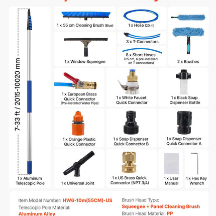 Solar Panel Cleaning Kit, 4.6 m Water-Fed Pole, Brush