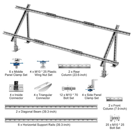 Solar Panel Ground Mount Bracket, 30–60, 1–4 Panels