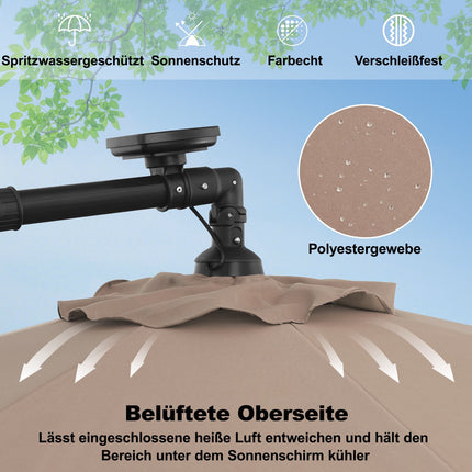 Solar Patio Umbrella with 40 LED Lights, 300cm, Beige