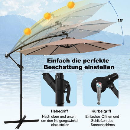 Solar Patio Umbrella with 40 LED Lights, 300cm, Beige