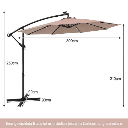 Solar Patio Umbrella with 40 LED Lights, 300cm, Beige