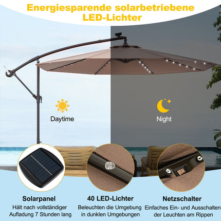 Solar Patio Umbrella with 40 LED Lights, 300cm, Beige
