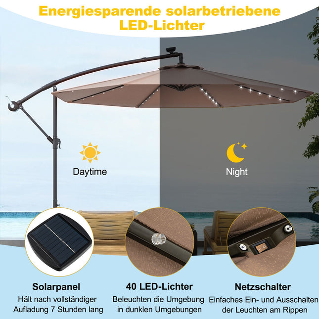Solar Patio Umbrella with 40 LED Lights, 300cm, Beige
