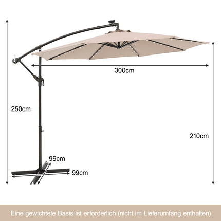 Solar Patio Umbrella with 40 LED Lights, Beige, 300 cm