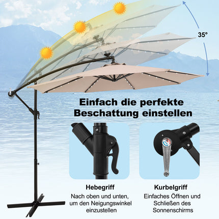 Solar Patio Umbrella with 40 LED Lights, Beige, 300 cm
