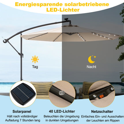 Solar Patio Umbrella with 40 LED Lights, Beige, 300 cm