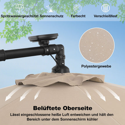 Solar Patio Umbrella with 40 LED Lights, Beige, 300 cm