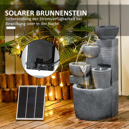 Solar-Powered 4-Tier Garden Fountain with LED Lights