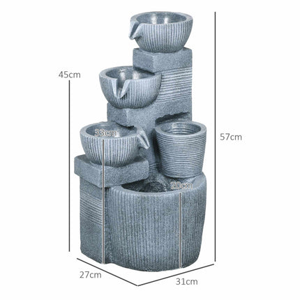 Solar-Powered 4-Tier Garden Fountain with LED Lights