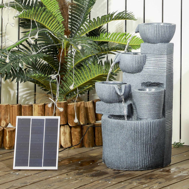 Solar-Powered 4-Tier Garden Fountain with LED Lights