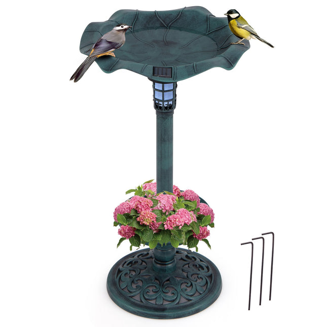 Solar-Powered Bird Bath with LED Light and Planter