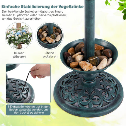 Solar-Powered Bird Bath with LED Light and Planter