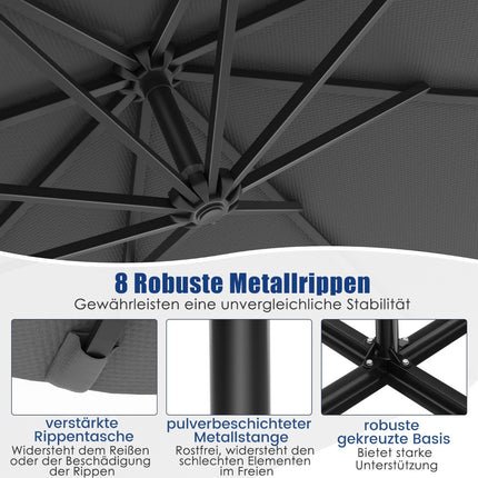 Solar-Powered Cantilever Umbrella, 300 cm, 40 LED Lights, Grey