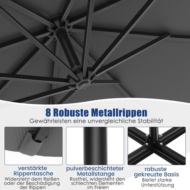 Solar-Powered Cantilever Umbrella, 300 cm, 40 LED Lights, Grey