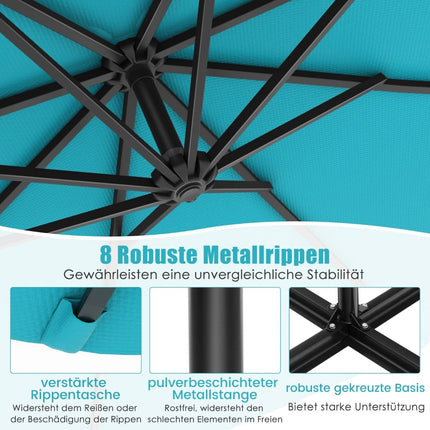 Solar-Powered Patio Umbrella with LED Lights, 300cm, Turquoise
