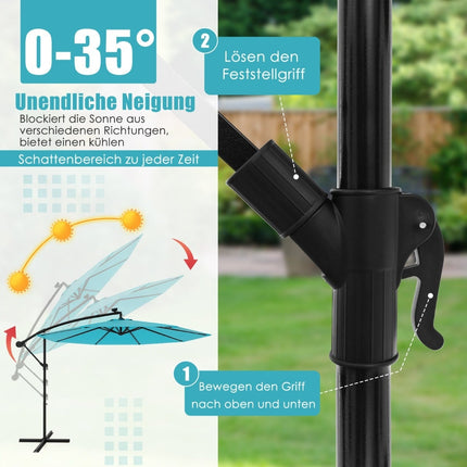 Solar-Powered Patio Umbrella with LED Lights, 300cm, Turquoise
