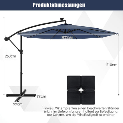 Solar-Powered Patio Umbrella with LED Lights, Navy Blue
