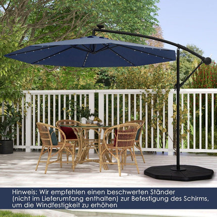 Solar-Powered Patio Umbrella with LED Lights, Navy Blue