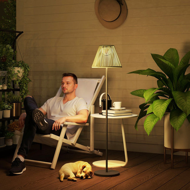 Boho Solar floor lamp, rattan, 25 LEDs, outdoor, IP44