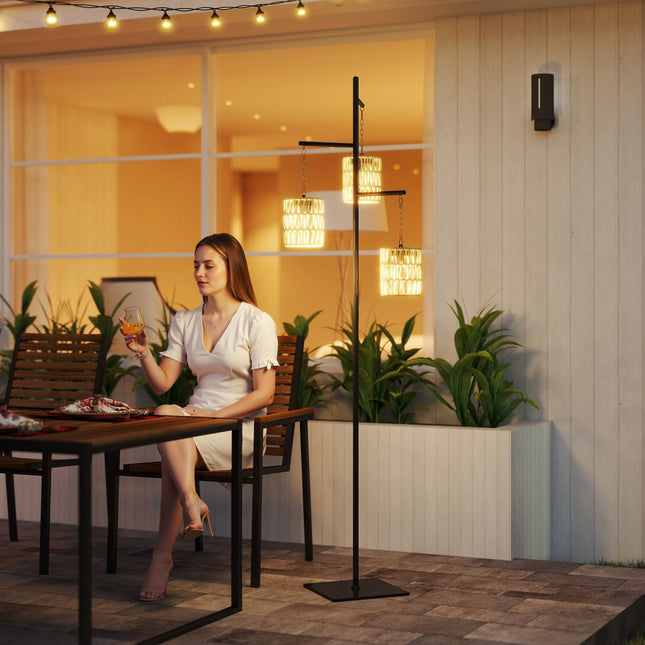 Rattan Solar Floor Lamp, Light Sensor, IP44 Waterproof