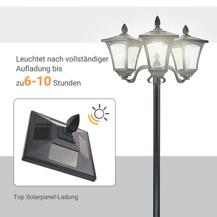 Solar Garden Path Light, 3 Flames, Stainless Steel, LED