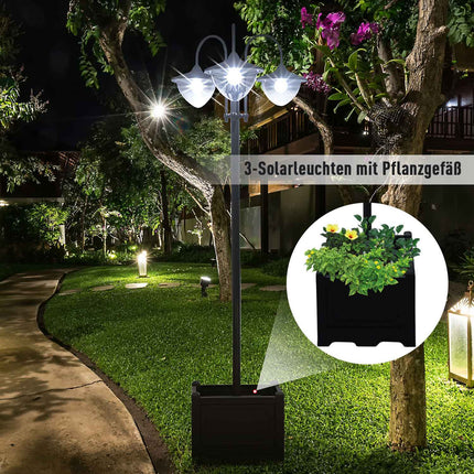 Solar Garden Light, 3-head lamp with flower pot base