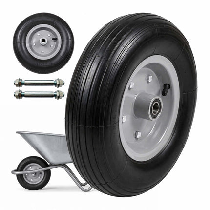 Solid Rubber Wheelbarrow Wheels, 4.00-6, Black-Grey