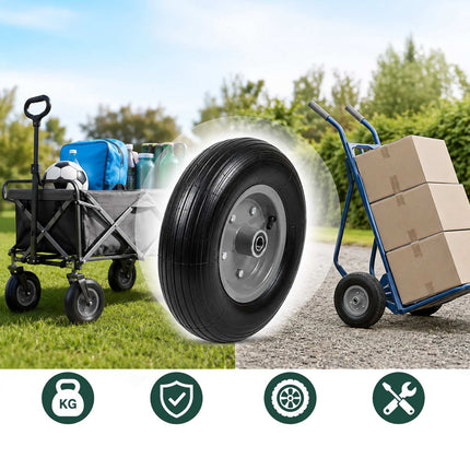 Solid Rubber Wheelbarrow Wheels, 4.00-6, Black-Grey