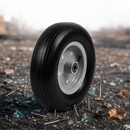 Solid Rubber Wheelbarrow Wheels, 4.00-6, Black-Grey