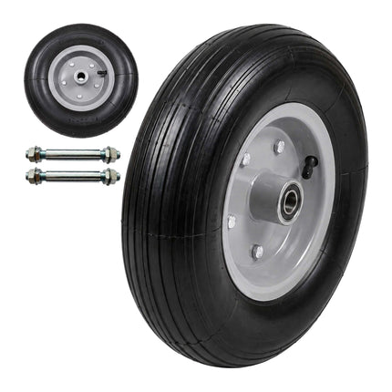Solid Rubber Wheelbarrow Wheels, 4.00-6, Black-Grey
