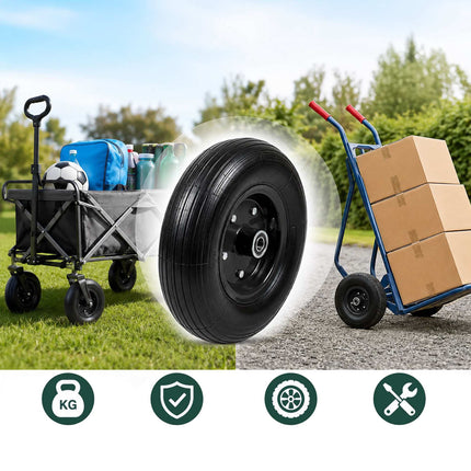 Solid Rubber Wheelbarrow Wheels, 4.00-6, Set of 2