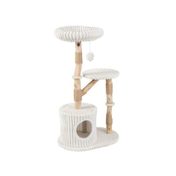 Solid Wood Cat Tree with Real Branches and Scratching Posts, 41 Inch, Beige